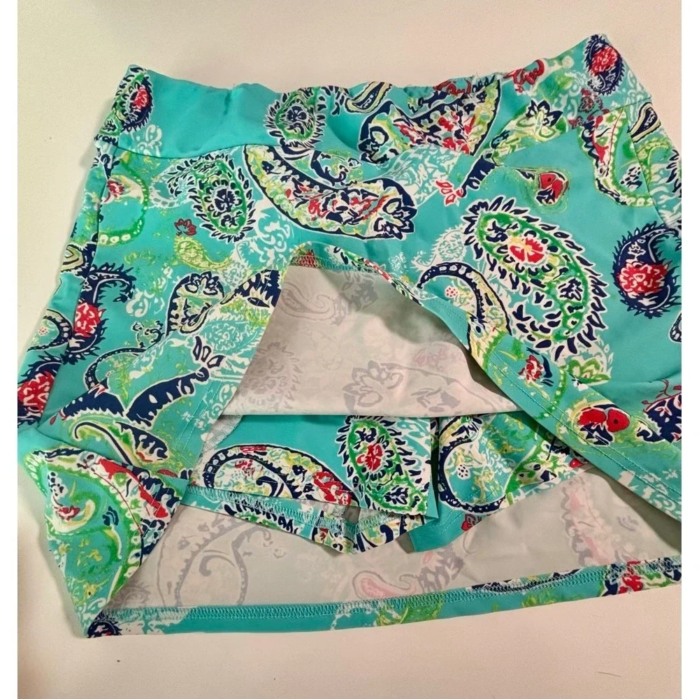 Aryeh Paisley Print Skort Aqua Paisley Sz L Tennis Pickleball Resort Beach - Picture 3 of 13